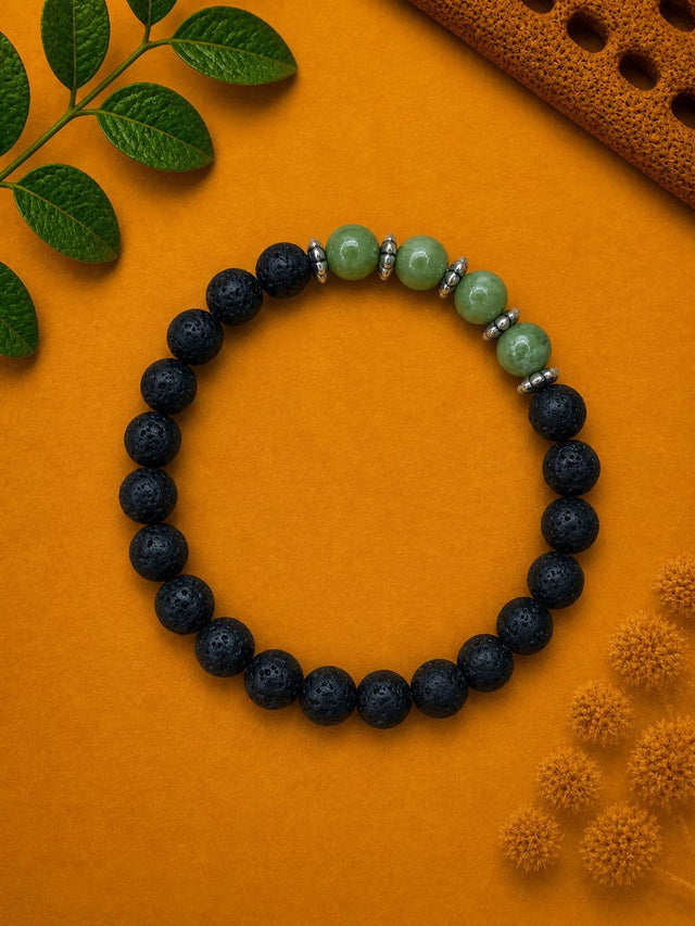 Lava Rock & Green Jade Bracelet