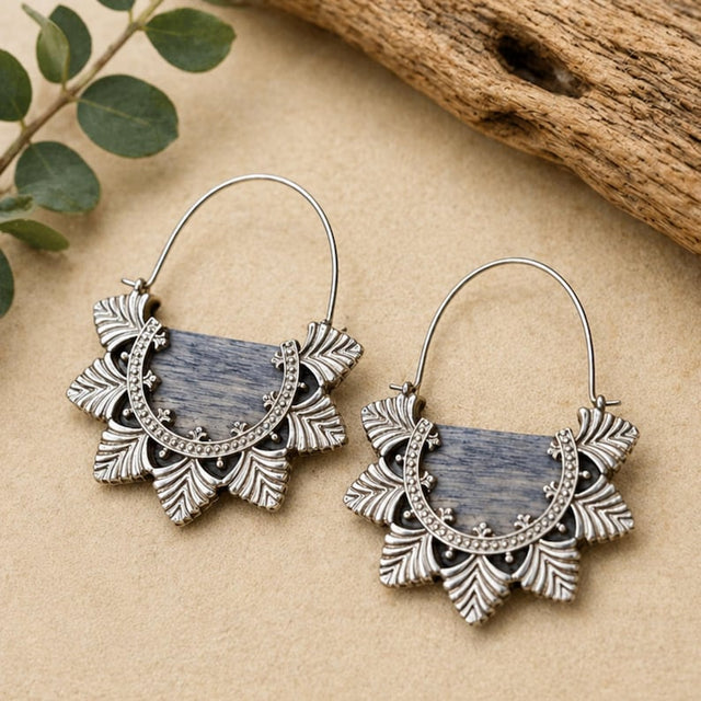Boho Wood &amp; Gold Hoop Earrings