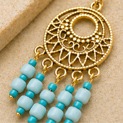 Boho Gold Filigree Earrings with Turquoise Beads