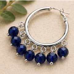 Silver Hoop Earrings with Sapphire Blue Beads