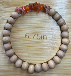 Red Agate & Natural Wood Bead Bracelet