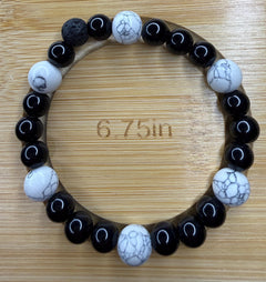 White Howlite Bracelet with Lava Stone and Black Beads
