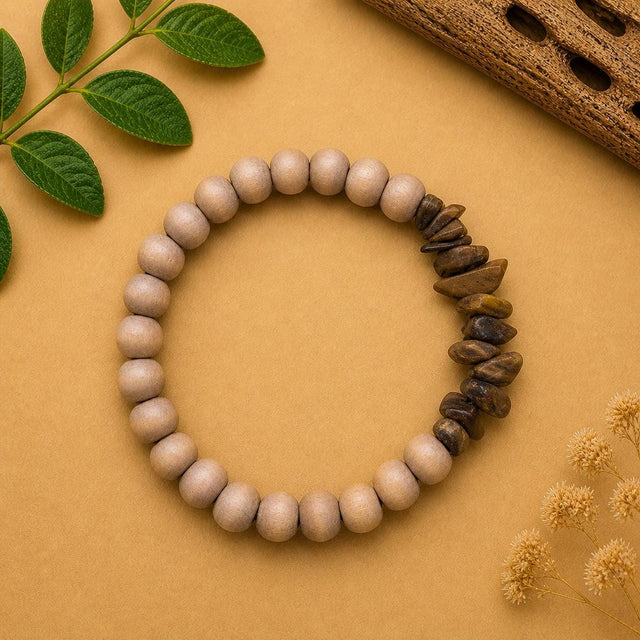 Matte Tiger’s Eye Chip and Wood Bead Bracelet