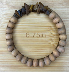 Matte Tiger’s Eye Chip and Wood Bead Bracelet
