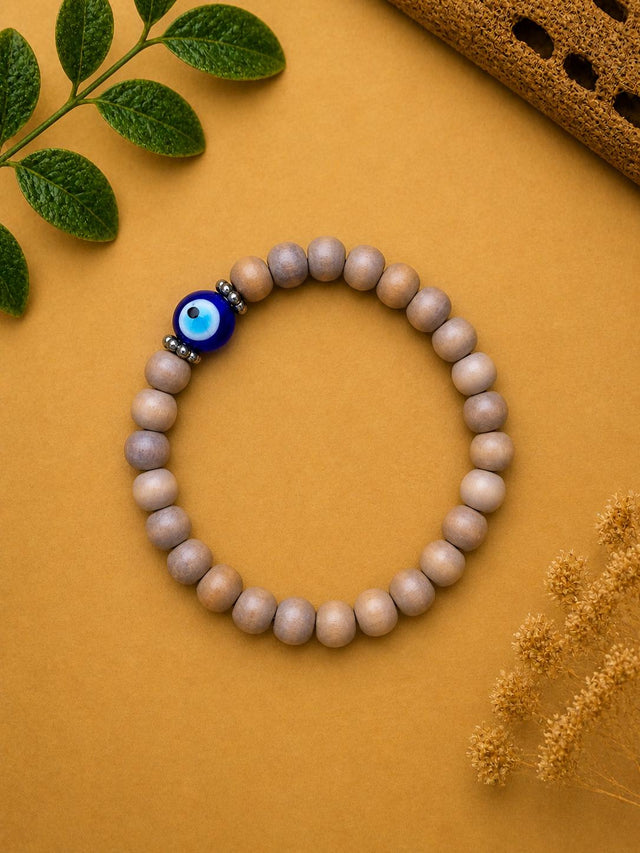 Evil Eye Wood Bead Bracelet