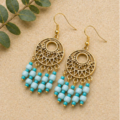 Boho Gold Filigree Earrings with Turquoise Beads