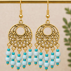 Boho Gold Filigree Earrings with Turquoise Beads
