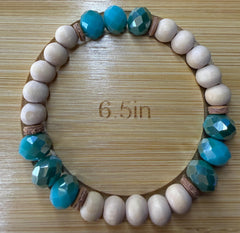 Boho Stretch Bracelet with 9 Accent Beads & Leather Spacers