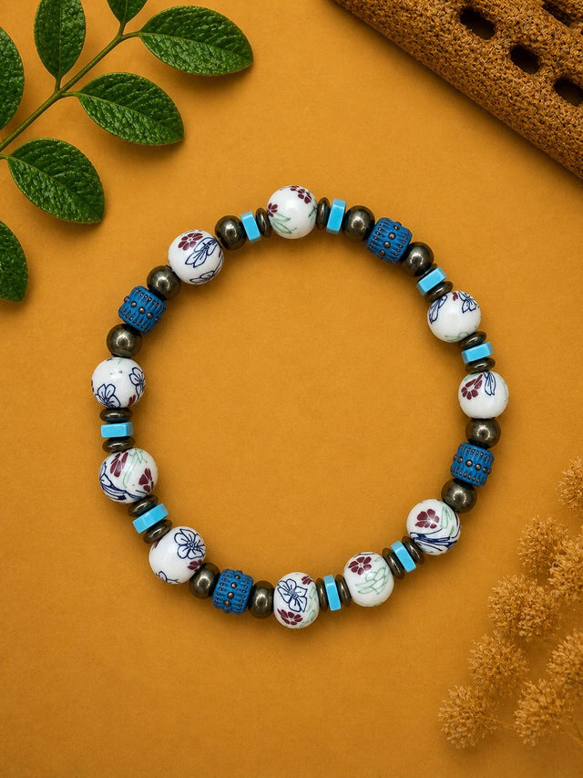 Floral Bead Bracelet with Turquoise Accents