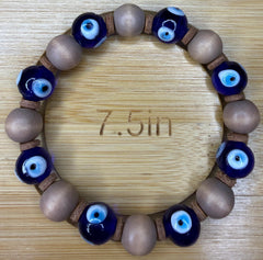 Evil Eye Wood Bead & Leather Spacer Bracelet
